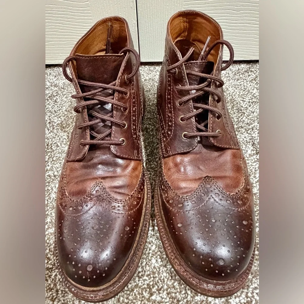 Frye Graham Brogue Chukka Boots Men’s 8.5 Brown Leather Lace-Up Ankle Dress